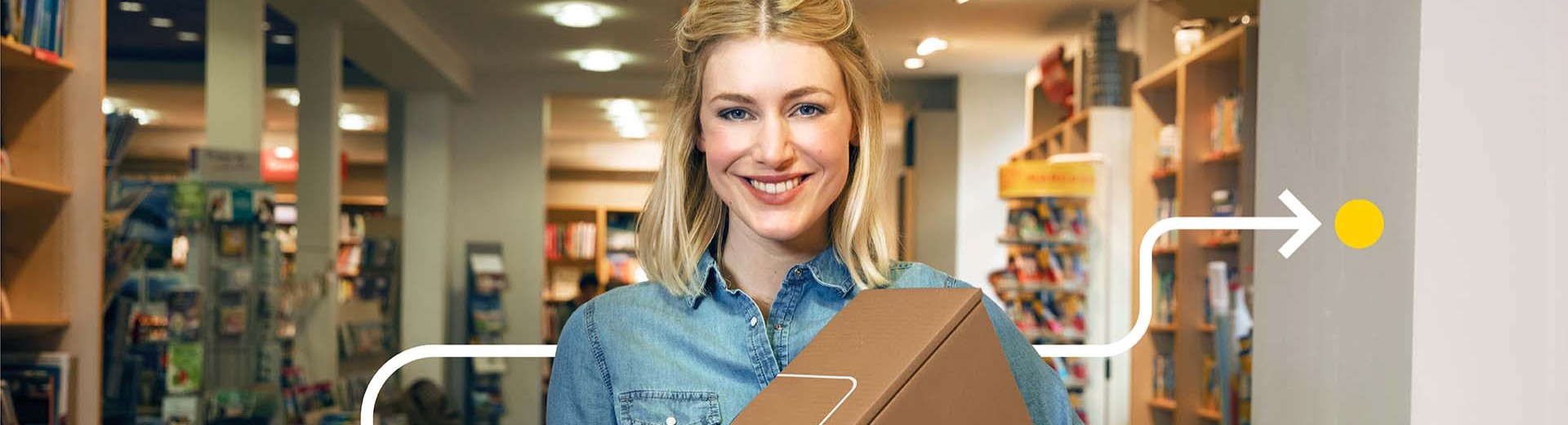 Woman with parcel and arrow